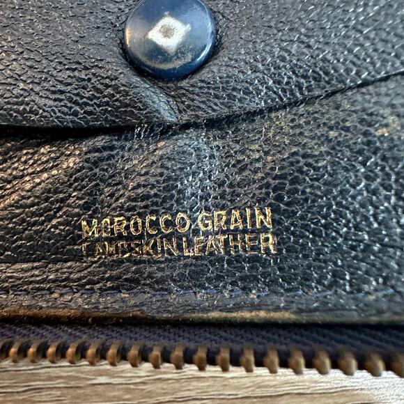 Vtg Morocco Grain American Leather Wallet Bird Floral Tooled Delicate Zip Around - Picture 6 of 10